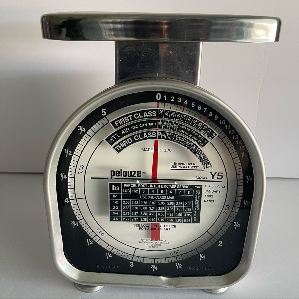 Vintage Pelouze Postal Scale 5lb Capacity Model Y5 1995 First Class Rates USA